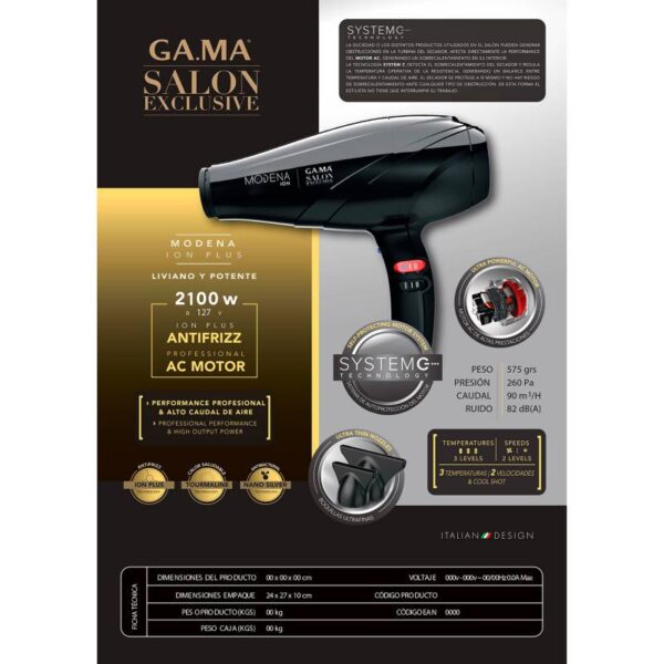 El secador Ultra Ion Plus 2100W de GAMA
