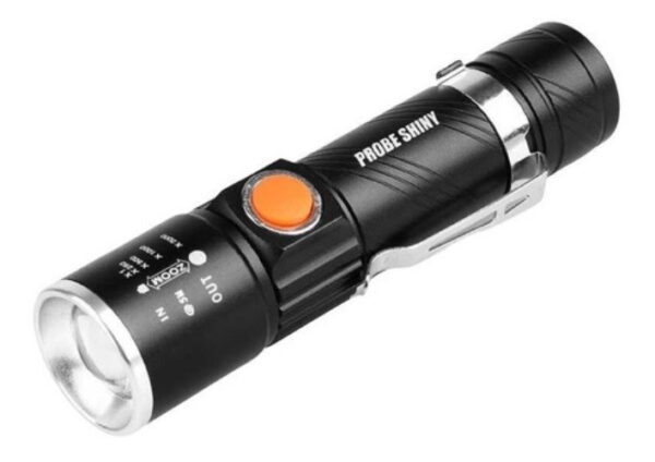 LINTERNA RECARGABLE LED TACTICA USB MILITAR CLIP